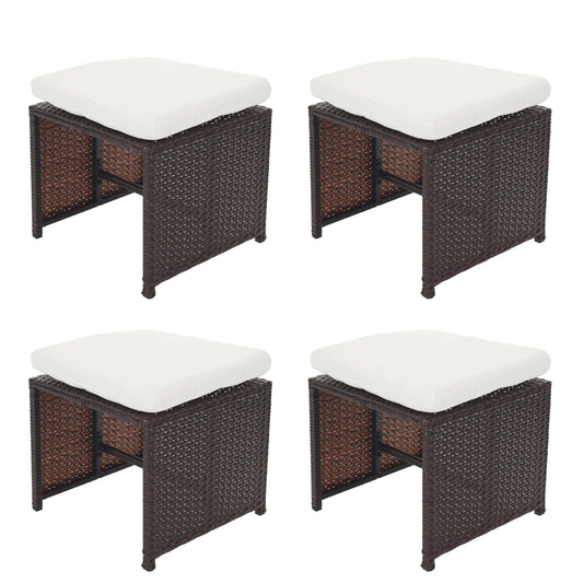 Cosmo Casa - Set van 4 Tuinkrukjes - Crete Poly Rattan Krukjes met Kussens - Rattan en Textiel - Bruin en Crème