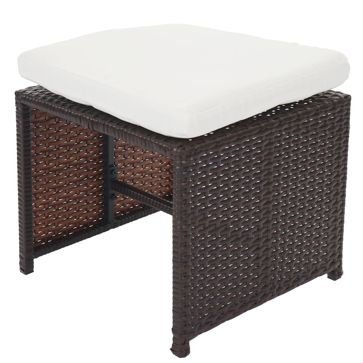 Cosmo Casa - Set van 4 Tuinkrukjes - Crete Poly Rattan Krukjes met Kussens - Rattan en Textiel - Bruin en Crème