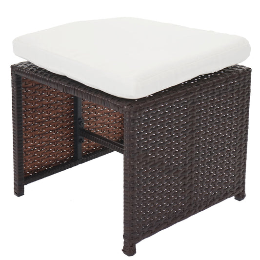 Cosmo Casa - Set van 4 Tuinkrukjes - Crete Poly Rattan Krukjes met Kussens - Rattan en Textiel - Bruin en Crème