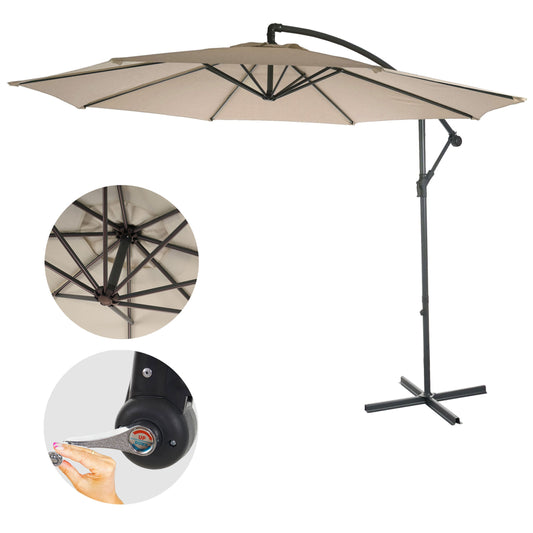 Cosmo Casa - Acerra zweefparasol - Zonwerende parasol - 3m kantelbaar - Polyester staal - 11kg - Zandbeige zonder voet