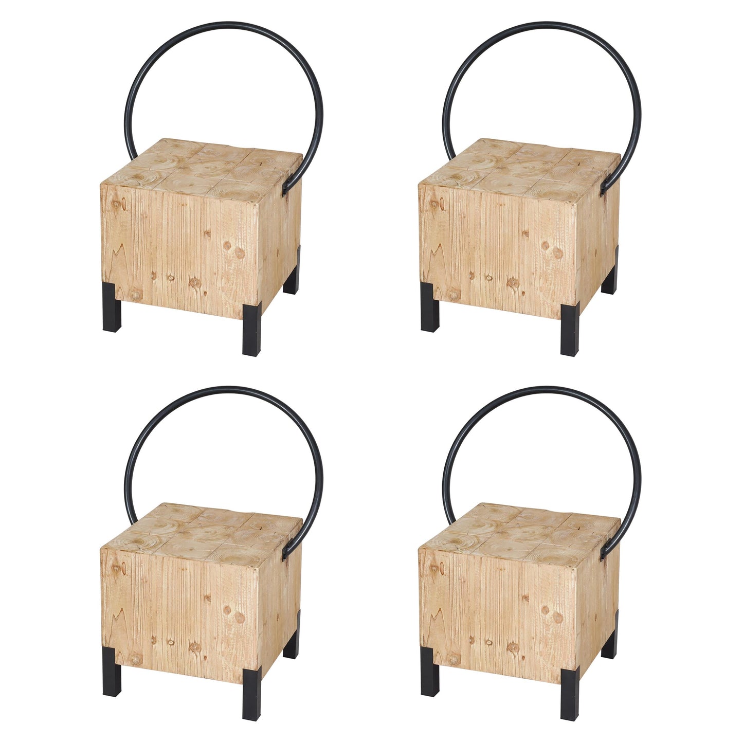 Cosmo Casa - Set van 4 Eetkamerstoelen - Industrieel - Metaal en Hout - Naturel