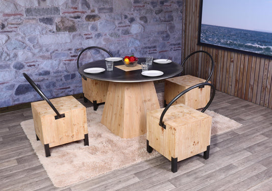 Cosmo Casa - Set van 4 Eetkamerstoelen - Industrieel - Metaal en Hout - Naturel