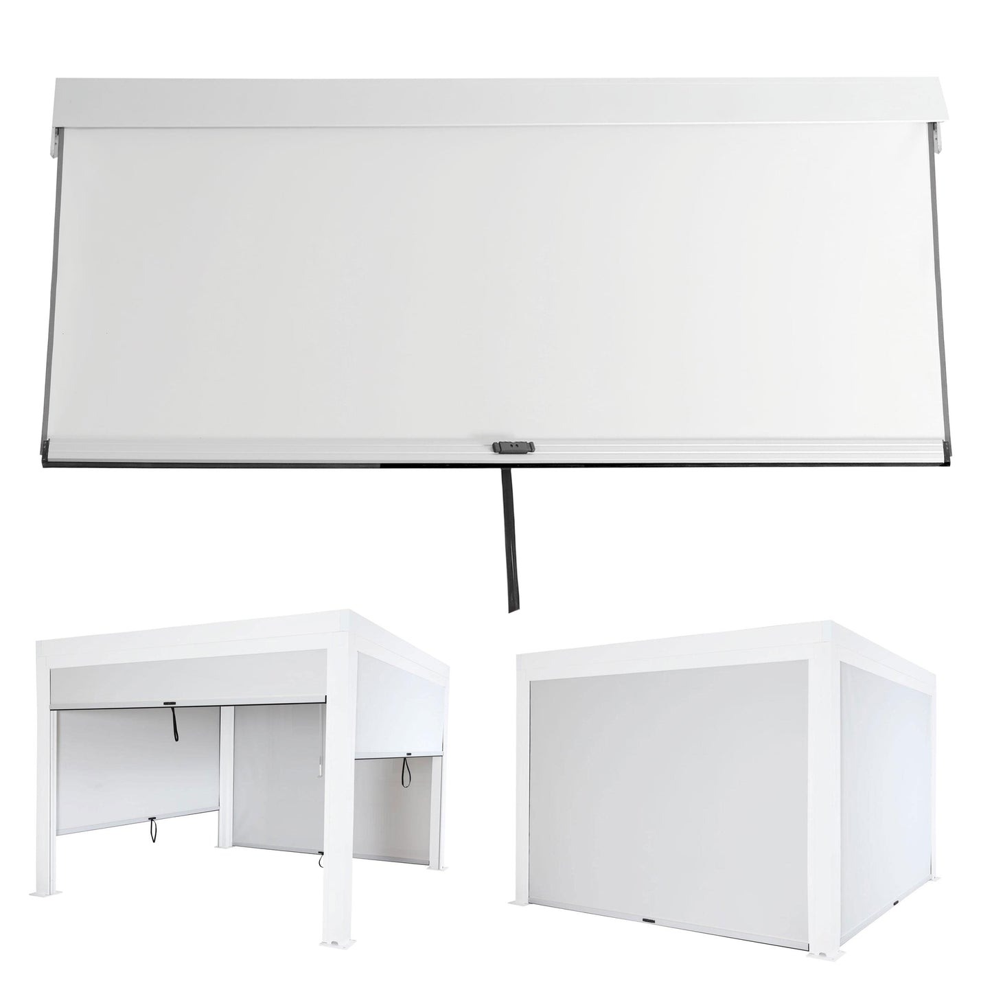 Cosmo Casa - Zijwand voor Pergola - Set van 4 Paviljoenrolgordijn Vervangende Zijwanden - Stoftextiel - Wit - 3×3 m