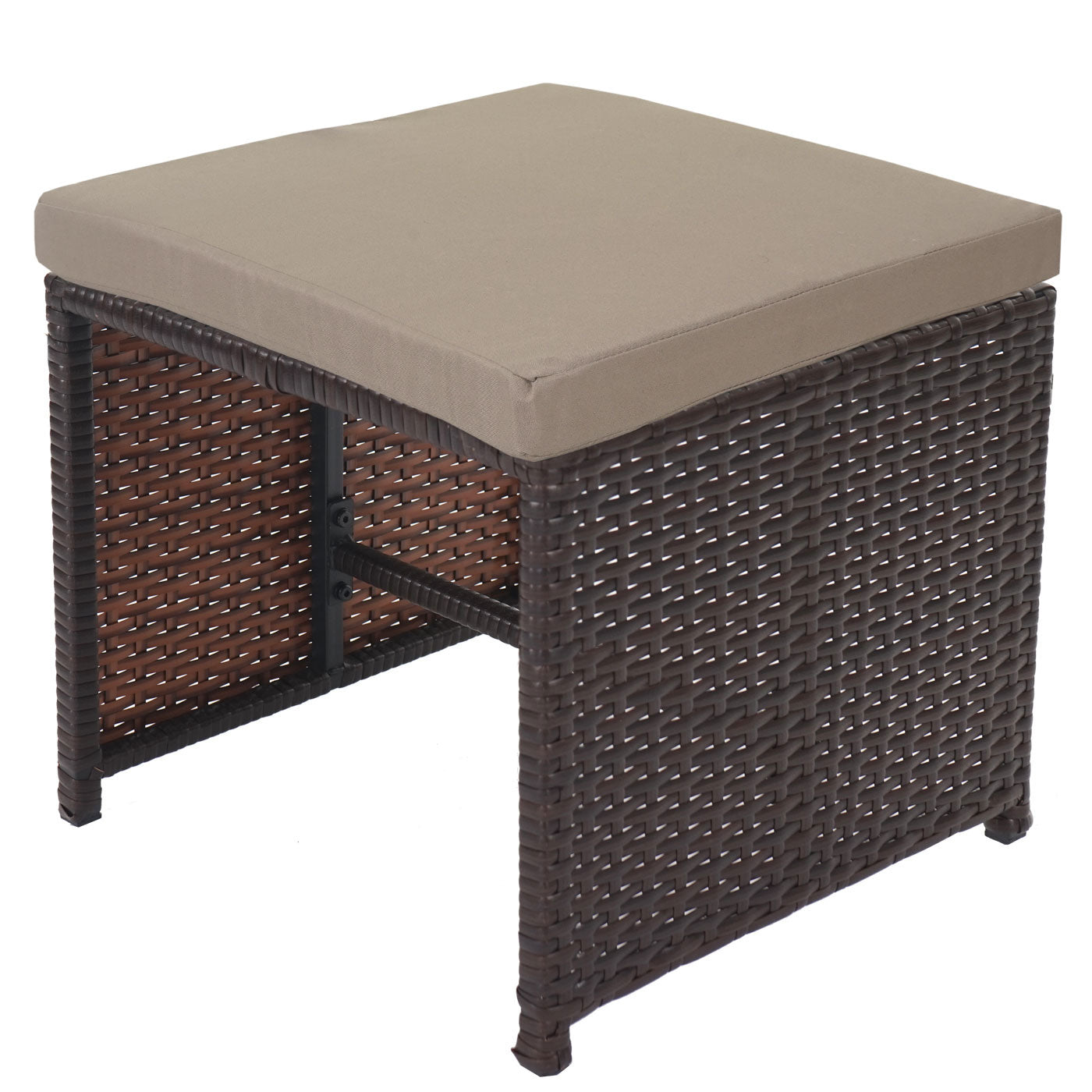 Cosmo Casa - Set van 4 Tuinkrukjes - Crete Poly Rattan Krukjes met Kussens - Rattan en Textiel - Bruin en Beige