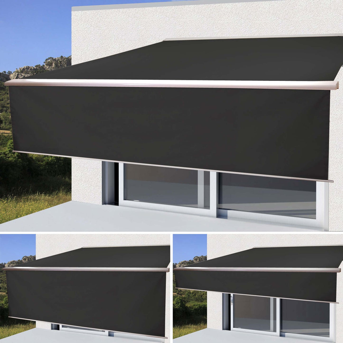 Cosmo Casa - Elektrisch Volledig Cassettescherm - Uitschuifbare Volant - Polyester - Antraciet - 5×3 m