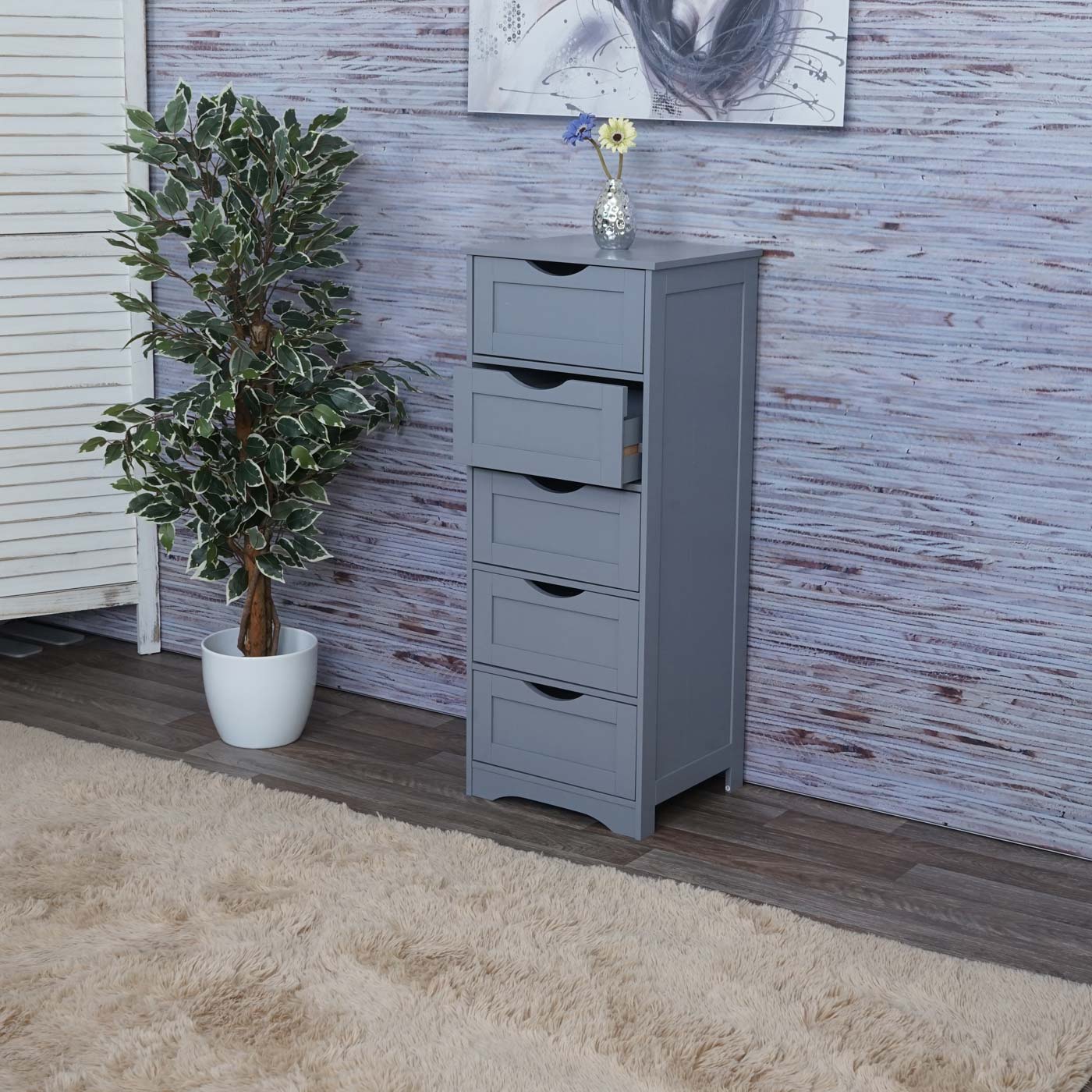 Cosmo Casa - Ladekast - 5 Laden - 100x40x35cm - Grijs