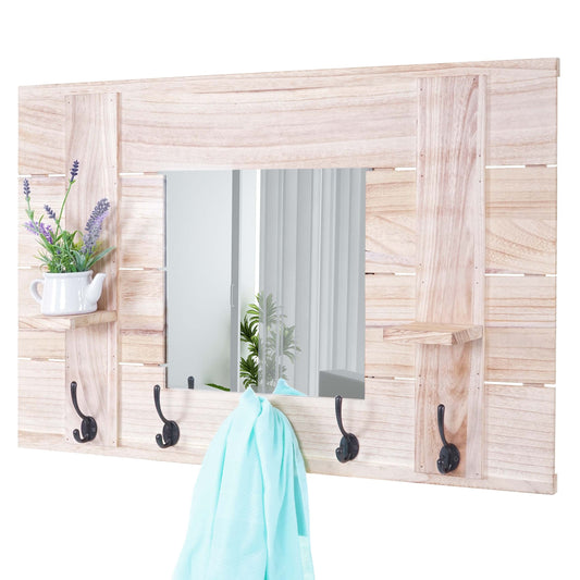 Cosmo Casa - Wandkapstok paneel - Vintage - Hout - Naturel - 90×60 cm