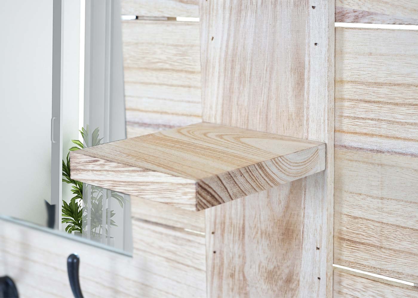 Cosmo Casa - Wandkapstok paneel - Vintage - Hout - Naturel - 90×60 cm