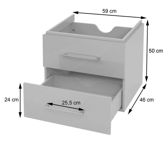 Cosmo Casa - Wastafelonderkast - Hoogglans - MDF - Grijs - 60 cm