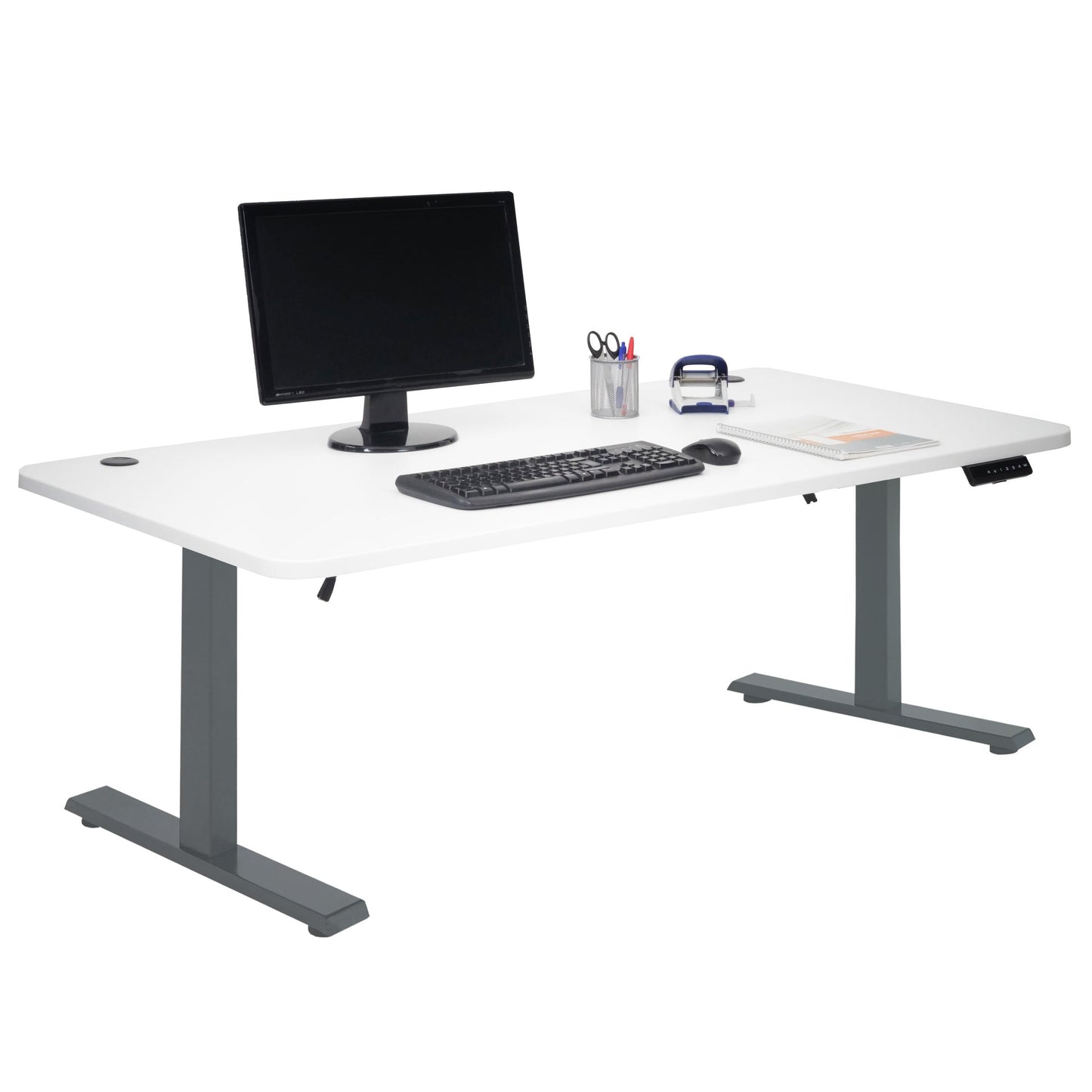 Cosmo Casa - Bureau elektrisch in hoogte verstelbaar - Computerbureau - Wit - Antracietgrijs - 160 x 80 cm
