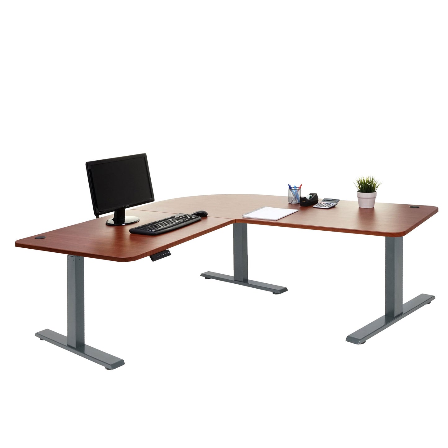 Cosmo Casa - Hoekbureau elektrisch in hoogte verstelbaar - Computerbureau - Naturel - Antracietgrijs - 178 x 178 cm