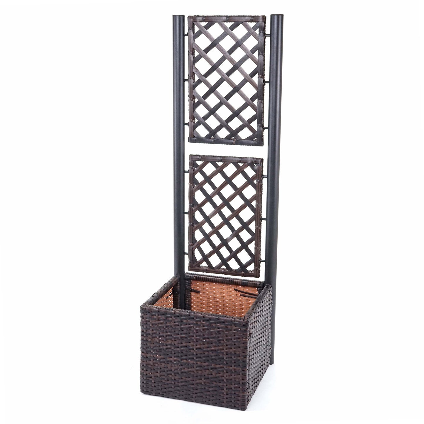Cosmo Casa - Trellis met plantenbak - Trellis - Polyrotan - Bruin - 142×43×43 cm