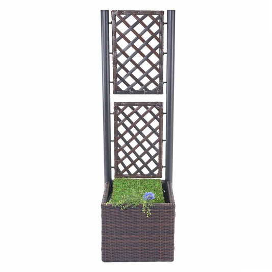 Cosmo Casa - Trellis met plantenbak - Trellis - Polyrotan - Bruin - 142×43×43 cm