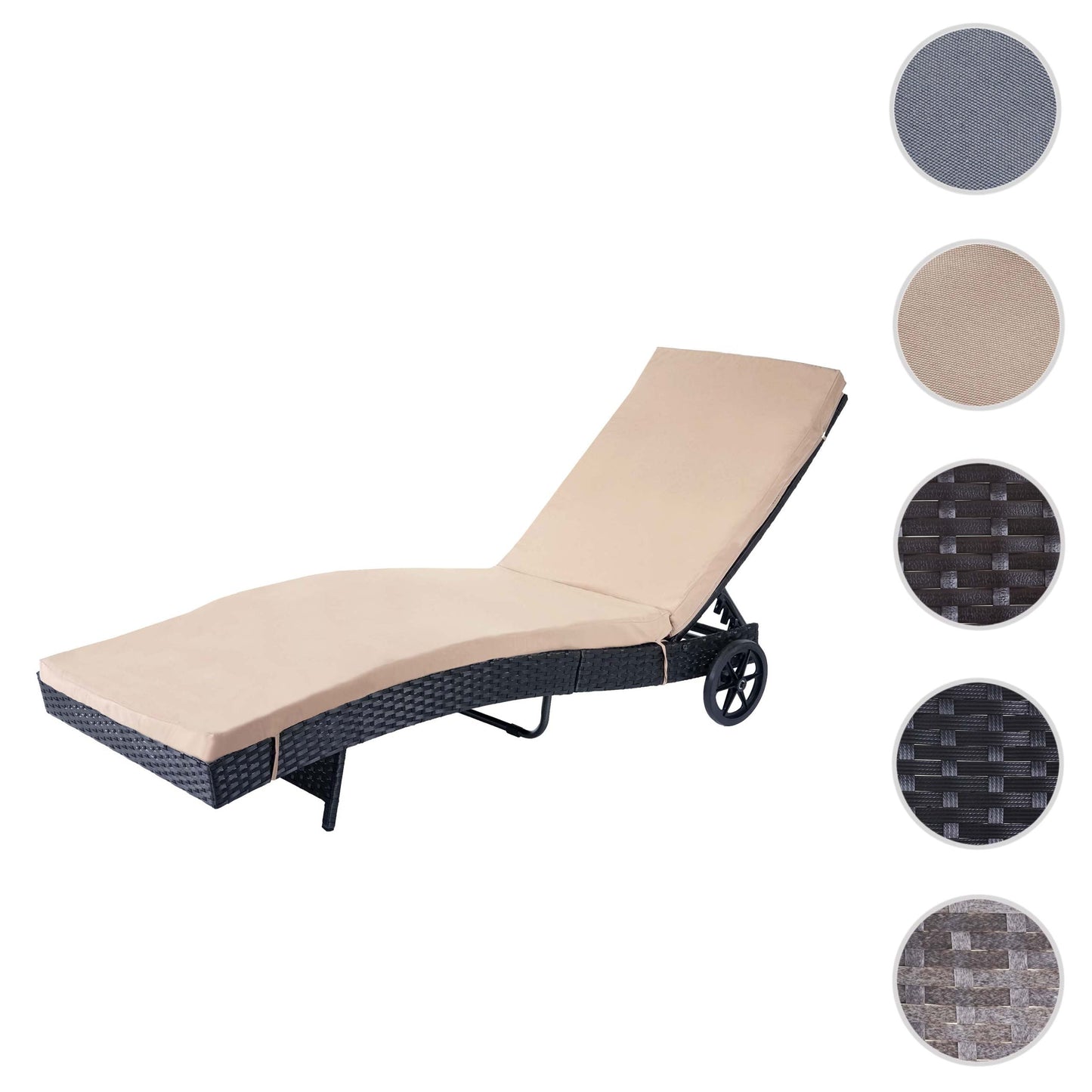 Cosmo Casa - Ligstoel - Relax - Polyrotan - Antraciet - kussen beige