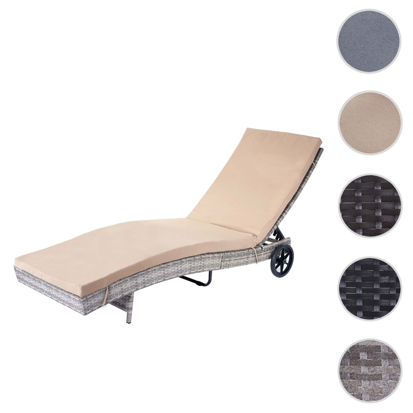 Cosmo Casa - Ligstoel - Relax - Polyrotan - Grijs - kussen beige