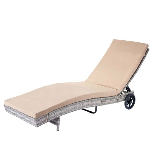 Cosmo Casa - Ligstoel - Relax - Polyrotan - Grijs - kussen beige