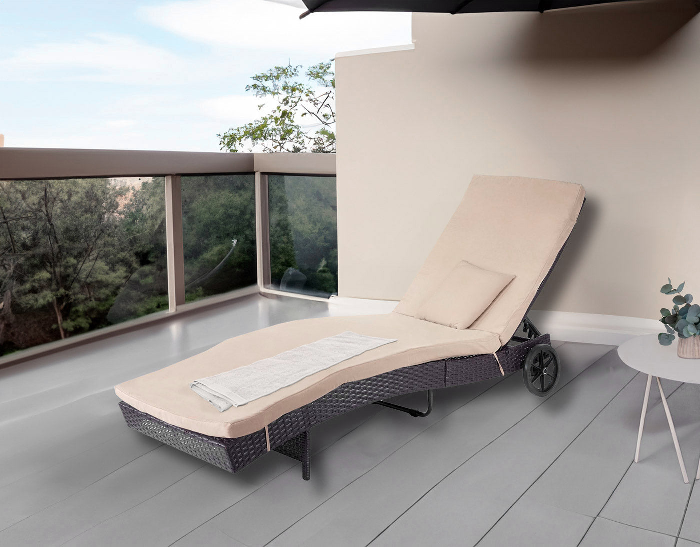 Cosmo Casa - Ligstoel - Relax - Polyrotan - Grijs - kussen donkergrijs