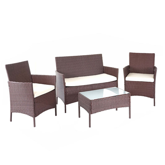 Cosmo Casa - Polyrotan tuinset - Loungeset - Polyrotan - Gevlekt bruin & Crème