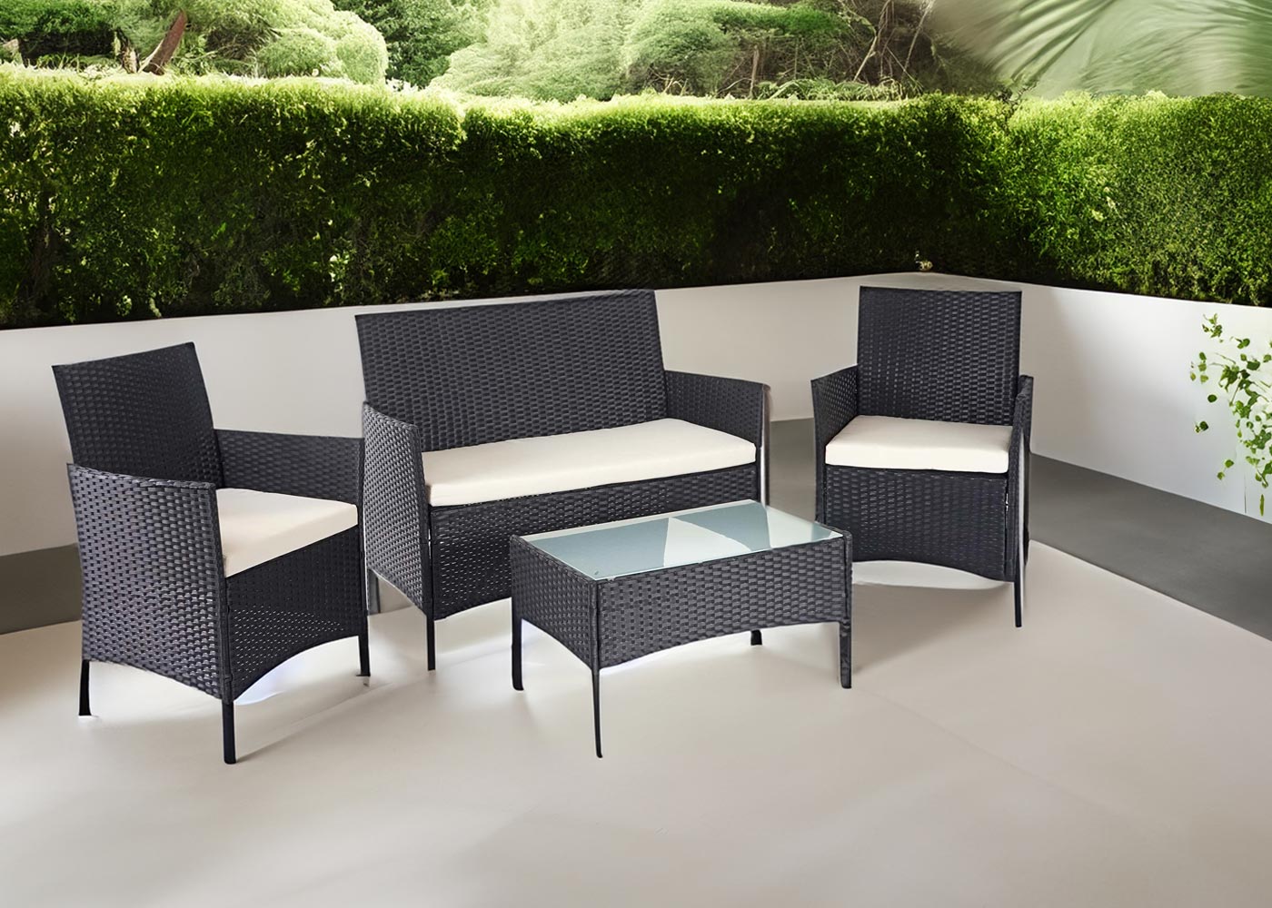 Cosmo Casa - Polyrotan tuinset - Loungeset - Polyrotan - Grijs & Crème