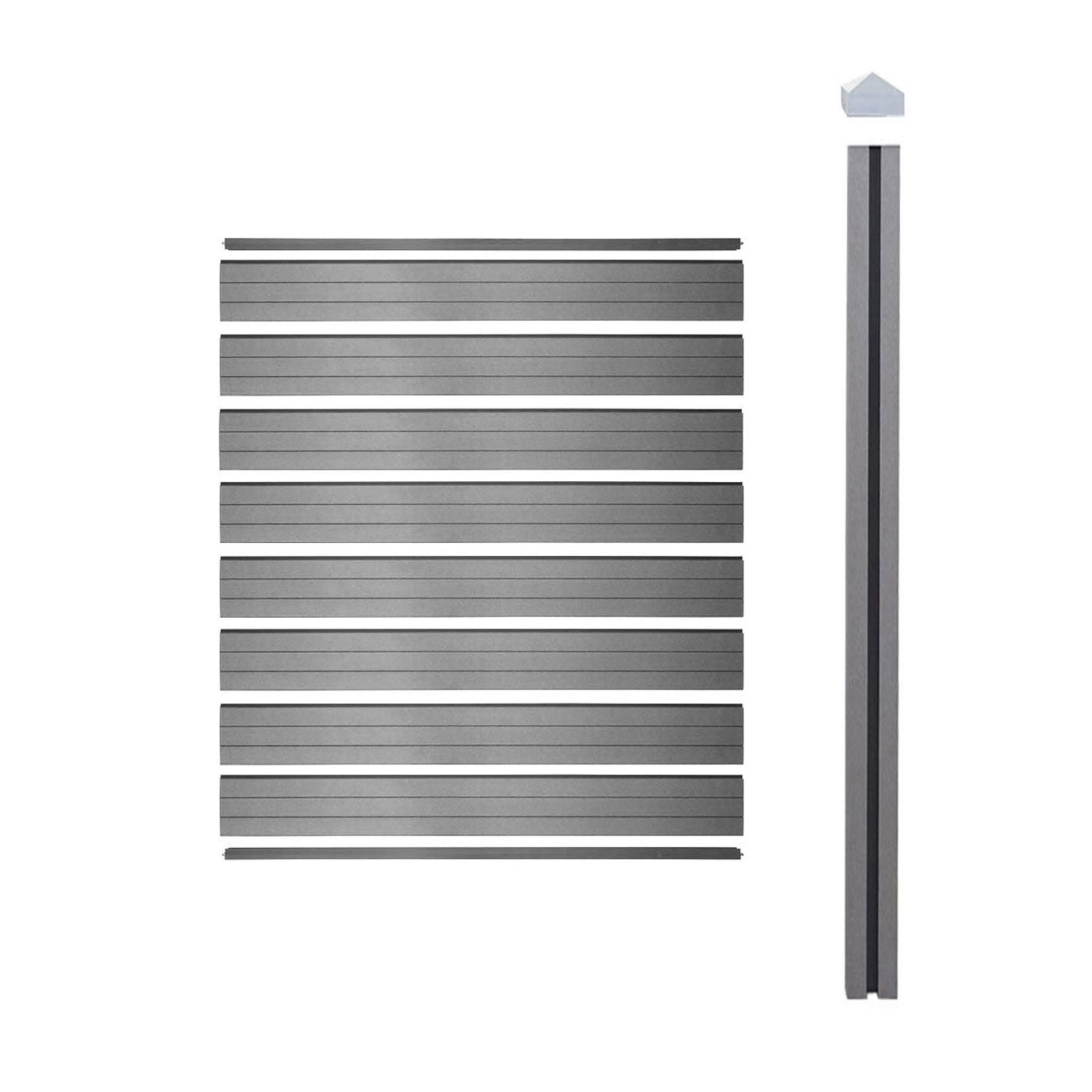 Cosmo Casa - Privacyscherm Sarthe - Windscherm met paal voor inbeton - WPC - Grijs - Smal verlengelement 98 cm