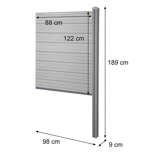 Cosmo Casa - Privacyscherm Sarthe - Windscherm met paal voor inbeton - WPC - Bruin - Smal verlengelement 98 cm