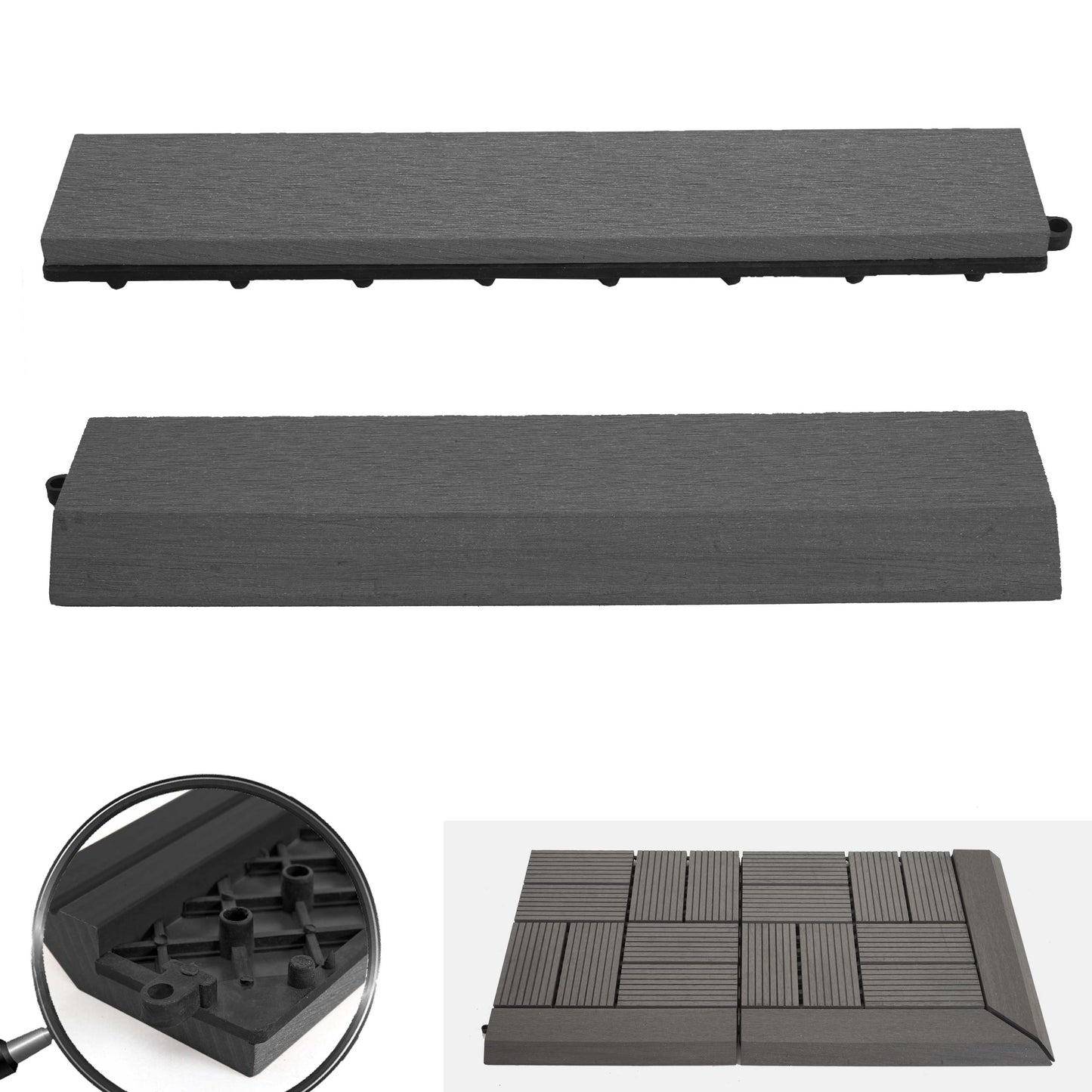 Cosmo Casa - Set van 2 Afsluitstrips - Recht - WPC houtlook - Antraciet - zonder haken