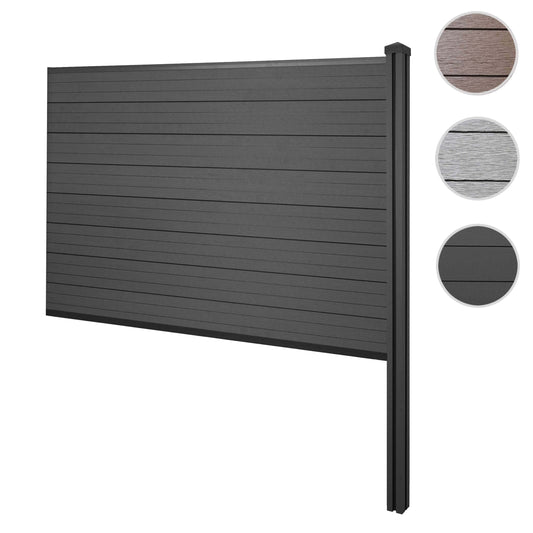 Cosmo Casa - Privacyscherm Sarthe - Windscherm met paal voor inbeton - WPC - Antraciet - Verlengelement 188 cm
