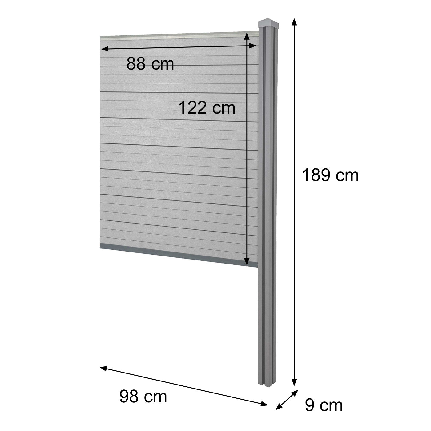 Cosmo Casa - Privacyscherm Sarthe - Windscherm met paal voor inbeton - WPC - Antraciet - Smal verlengelement 98 cm