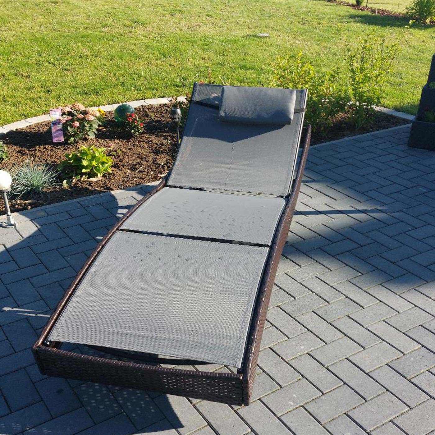 Cosmo Casa - Ligstoel - Relax - Polyrotan - Grijs - hoes zwart