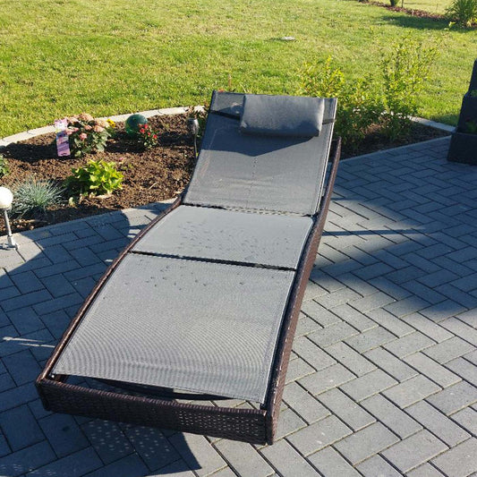 Cosmo Casa - Ligstoel - Relax - Polyrotan - Grijs - hoes zwart