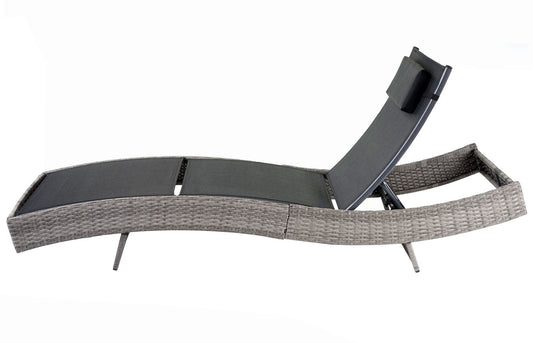 Cosmo Casa - Ligstoel - Relax - Polyrotan - Grijs - hoes zwart