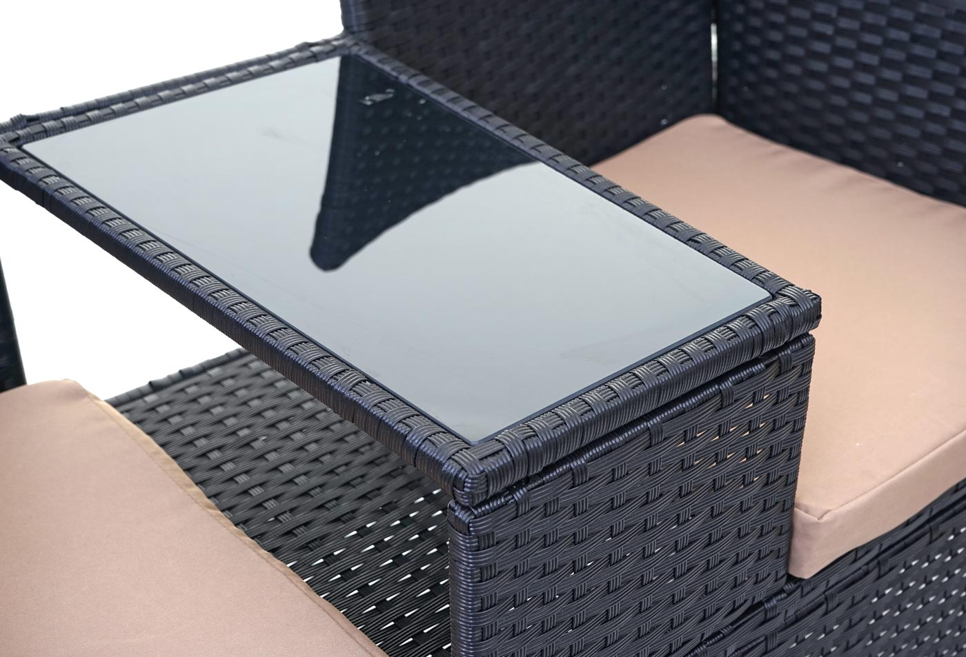 Cosmo Casa - Tuinbank met tafel - Zitgroep - Polyrotan - Zwart & Crème - 132 cm