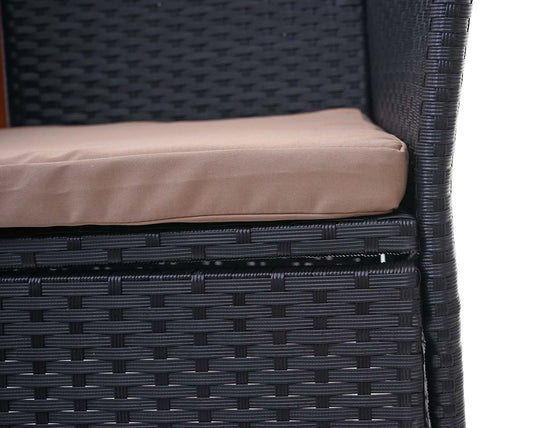 Cosmo Casa - Tuinbank met tafel - Zitgroep - Polyrotan - Zwart & Crème - 132 cm