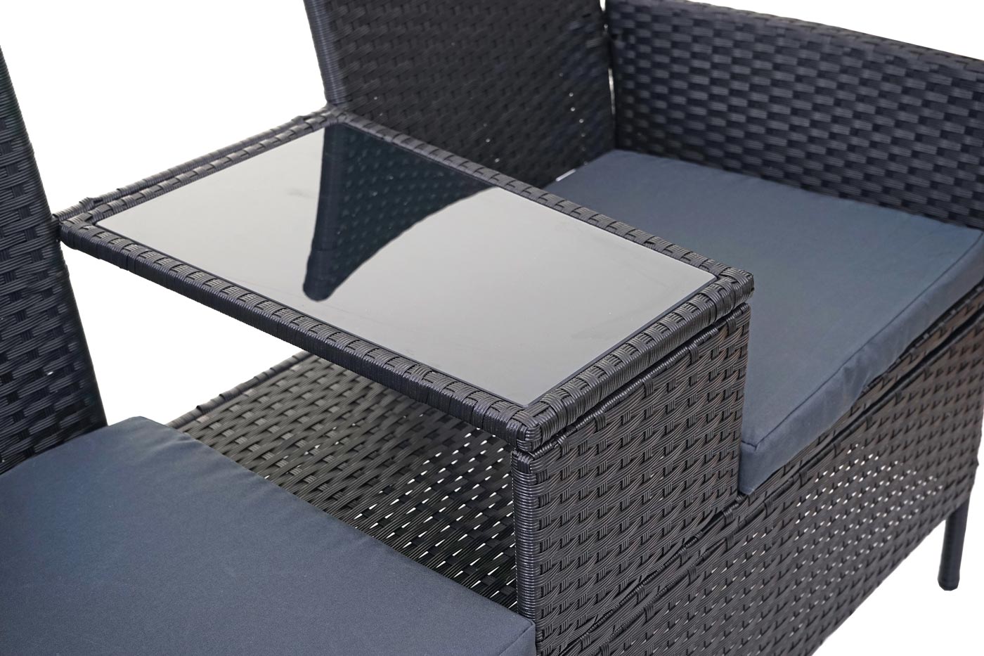 Cosmo Casa - Tuinbank met tafel - Zitgroep - Polyrotan - Zwart & Donkergrijs - 132 cm