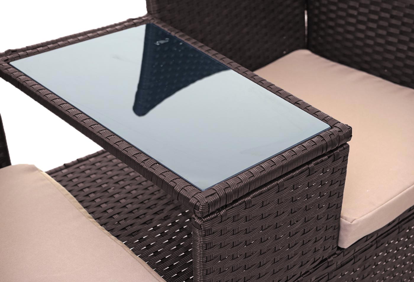 Cosmo Casa - Tuinbank met tafel - Zitgroep - Polyrotan - Bruin & Crème - 132 cm