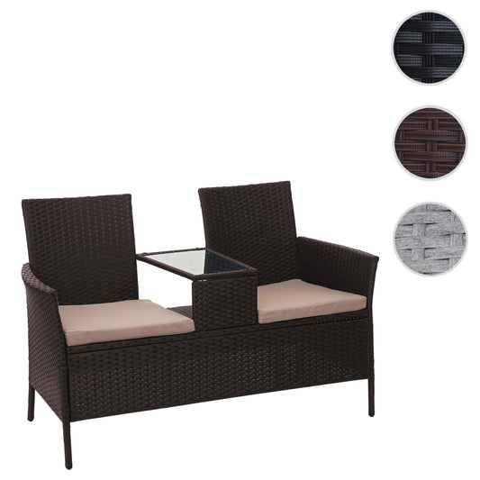 Cosmo Casa - Tuinbank met tafel - Zitgroep - Polyrotan - Bruin & Crème - 132 cm