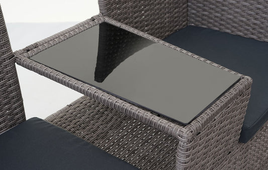 Cosmo Casa - Tuinbank met tafel - Zitgroep - Polyrotan - Grijs & Donkergrijs - 132 cm