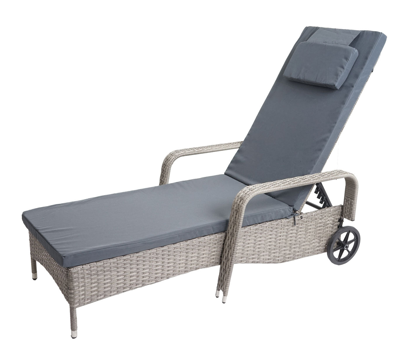 Cosmo Casa - Ligstoel - Relax - Polyrotan & Aluminium - Grijs - kussen donkergrijs