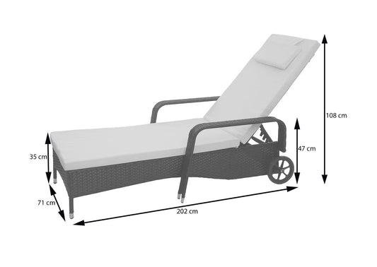 Cosmo Casa - Ligstoel - Relax - Polyrotan & Aluminium - Grijs - kussen donkergrijs