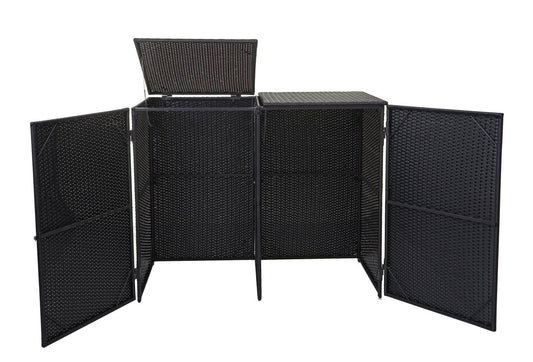 Cosmo Casa - Afvalbakdeksel - 2-delig - Polyrotan - Zwart - 2×120 l