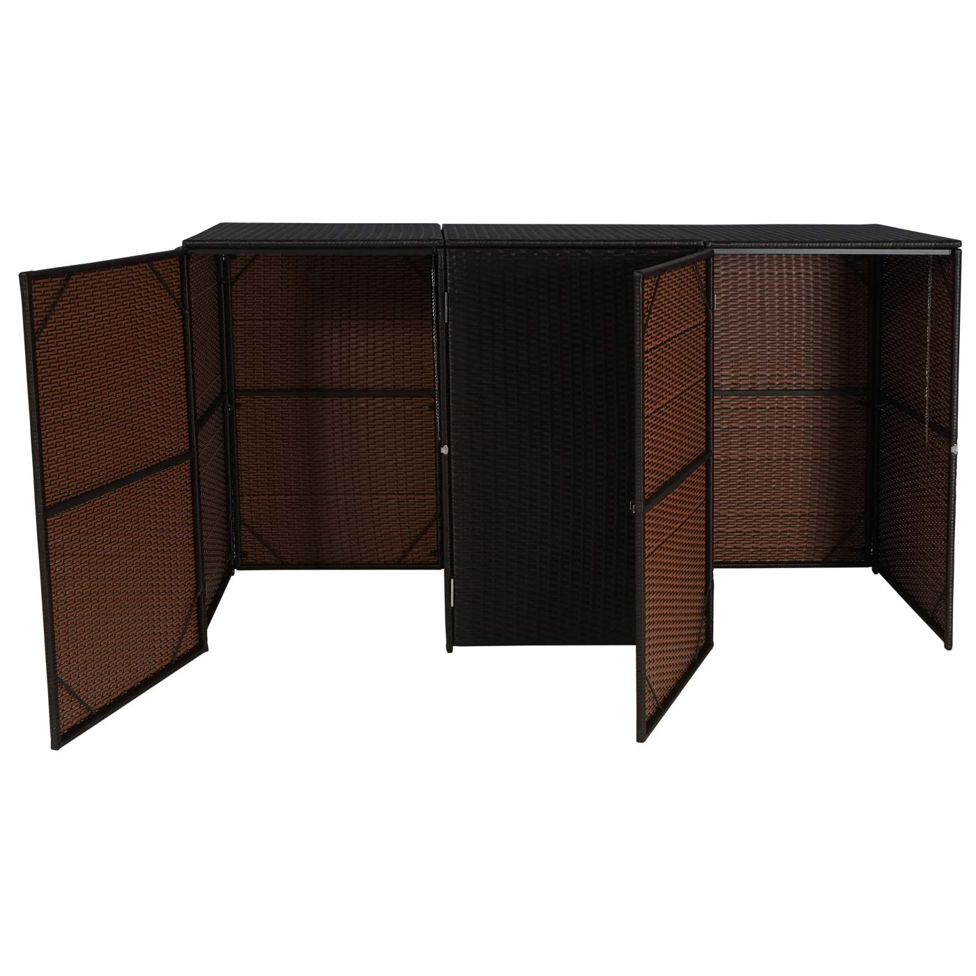 Cosmo Casa - 3-Delige Vuilnisbakbekleding - Met Deksel - Polyrotan - 3x120L - Bruin