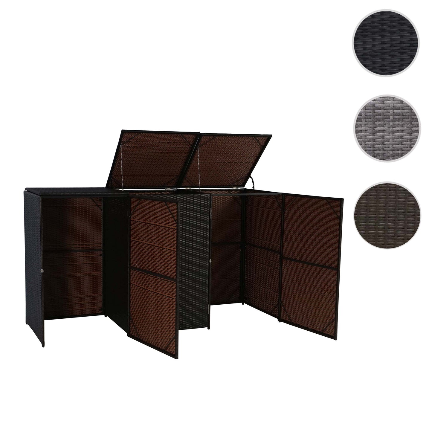 Cosmo Casa - 3-Delige Vuilnisbakbekleding - Met Deksel - Polyrotan - 3x120L - Bruin