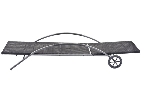 Cosmo Casa - Set van 2 Ligbedden - Relax - Polyrotan - Zwart - kussen donkergrijs