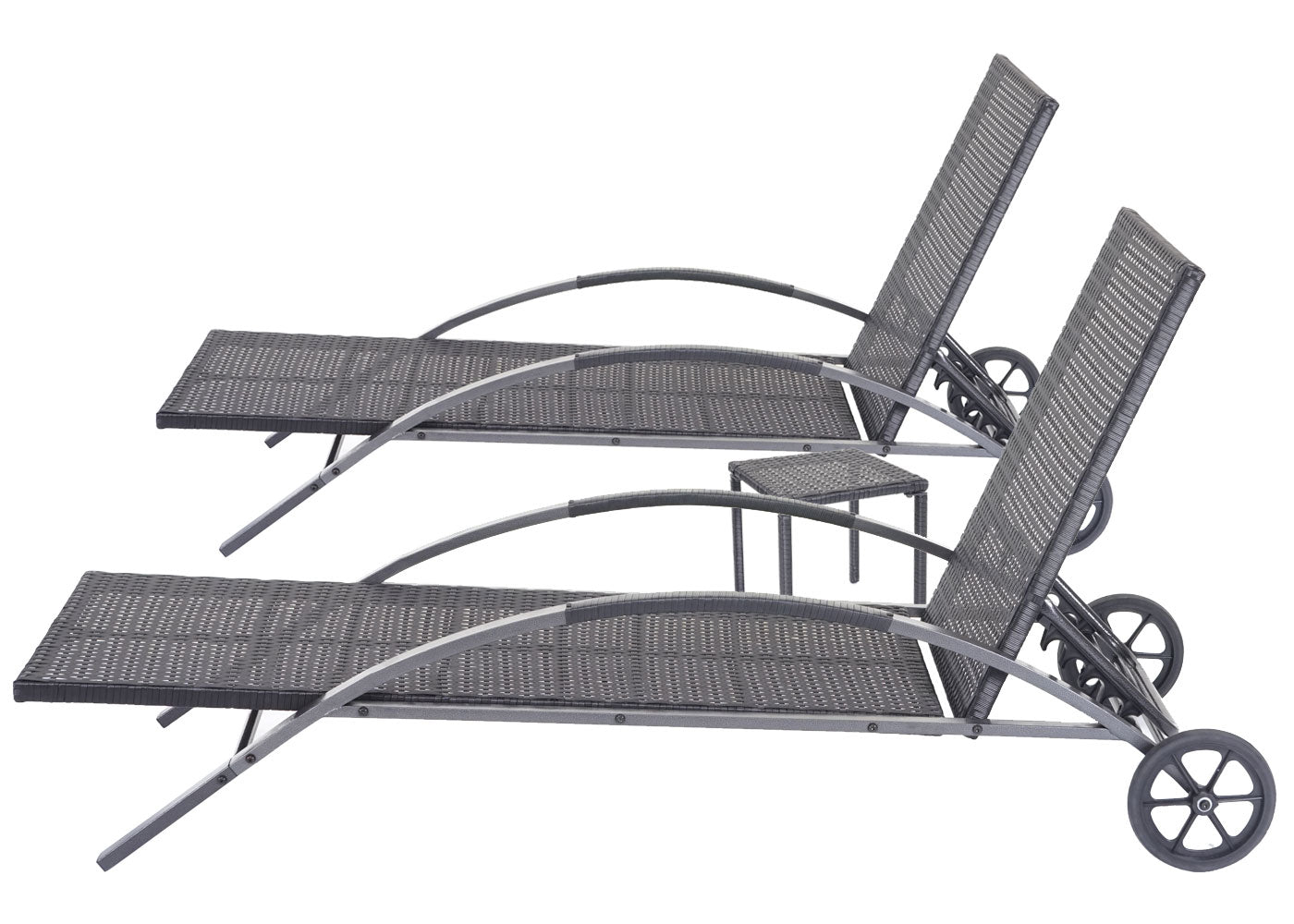 Cosmo Casa - Set van 2 Ligbedden - Relax - Polyrotan - Zwart - kussen donkergrijs