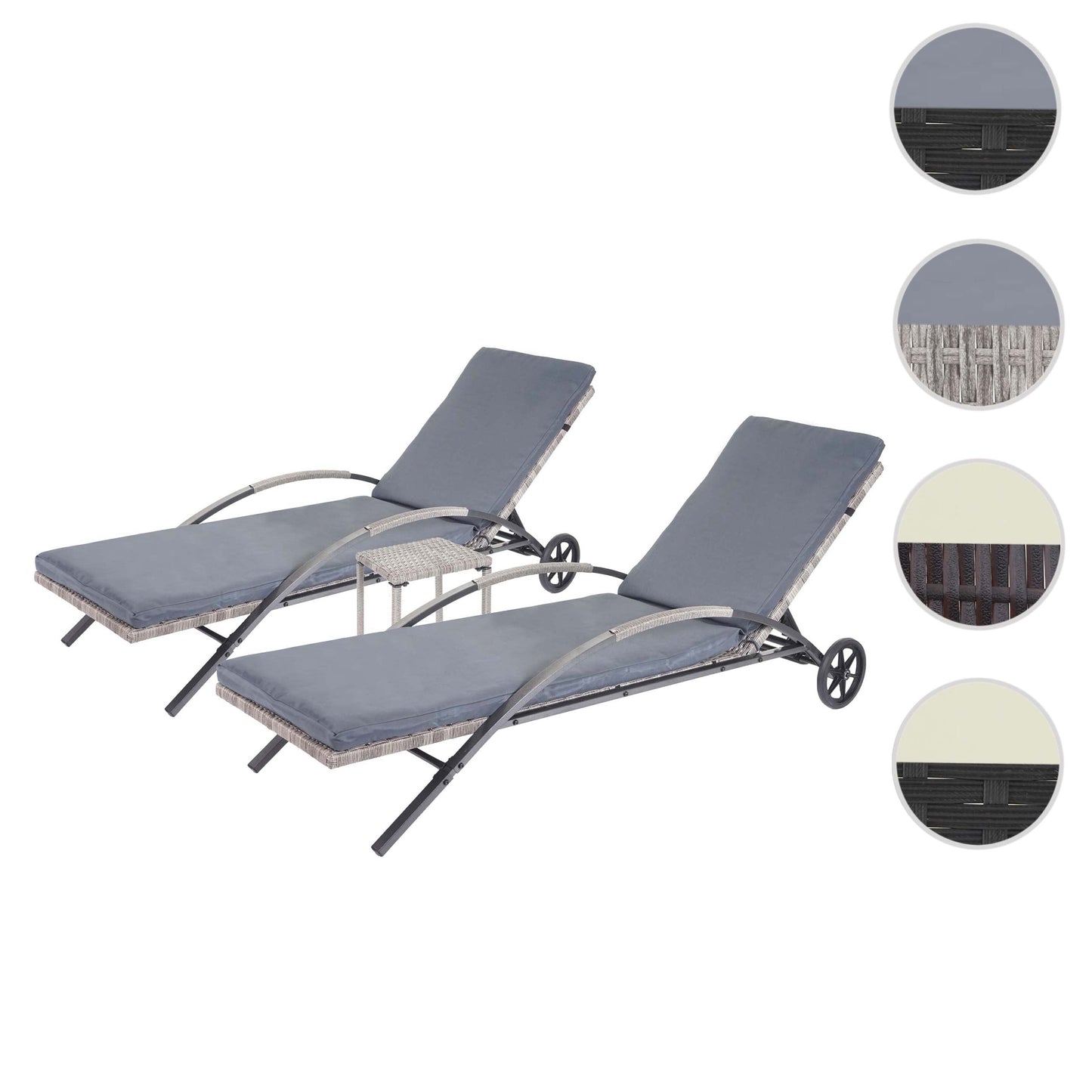 Cosmo Casa - Set van 2 Ligbedden - Relax - Polyrotan - Grijs - kussen donkergrijs