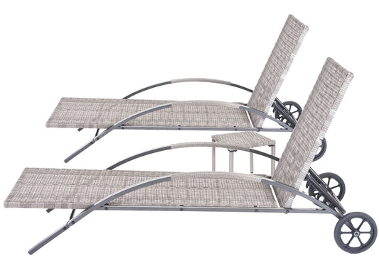 Cosmo Casa - Set van 2 Ligbedden - Relax - Polyrotan - Grijs - kussen donkergrijs