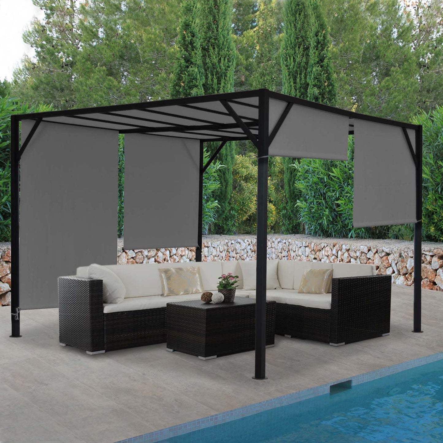 Cosmo Casa - Pergola - Schuifdak - Staal - Grijs - 3×3 m