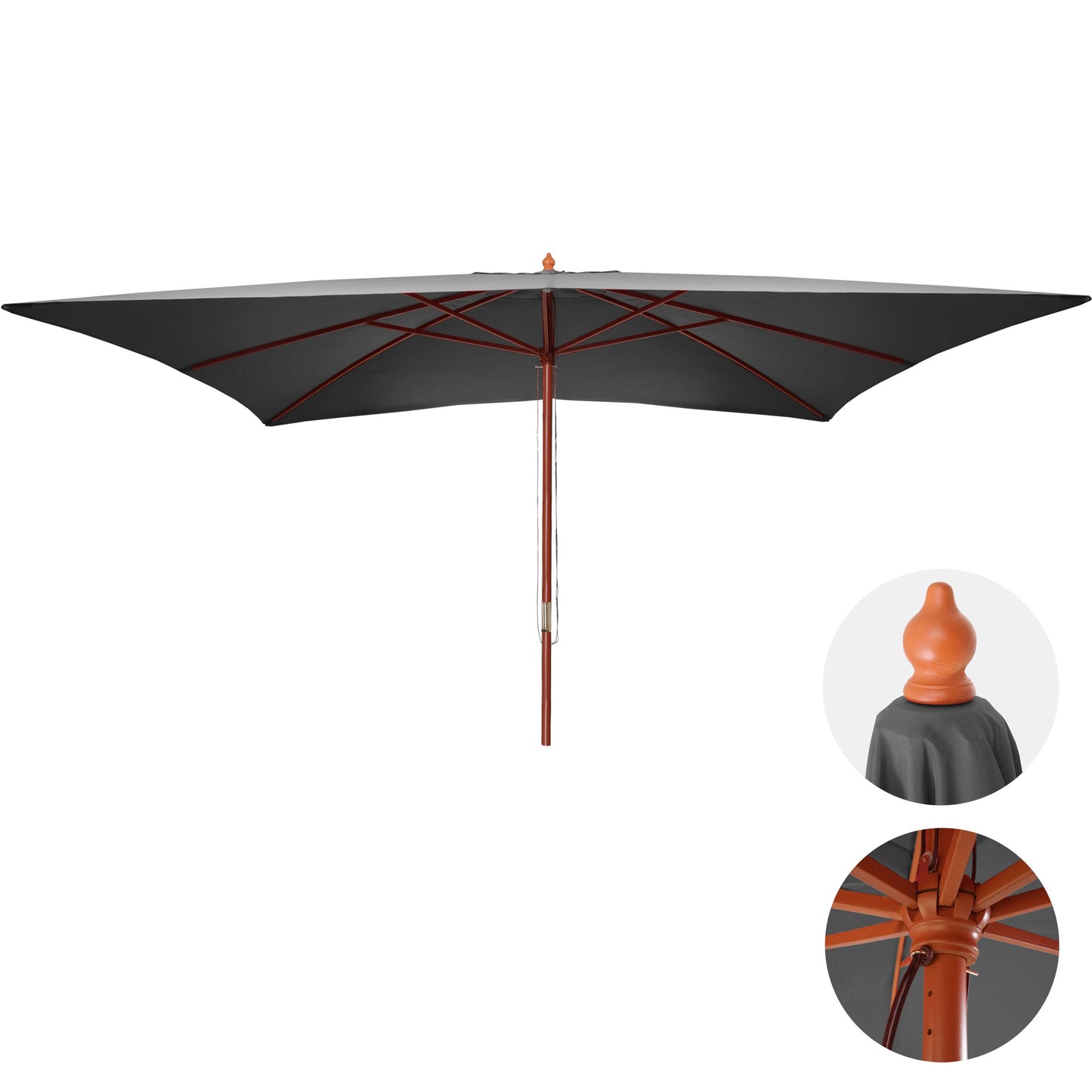 Cosmo Casa - Tuinparasol - Markt - Polyester & Hout - Antraciet - 3×4 m