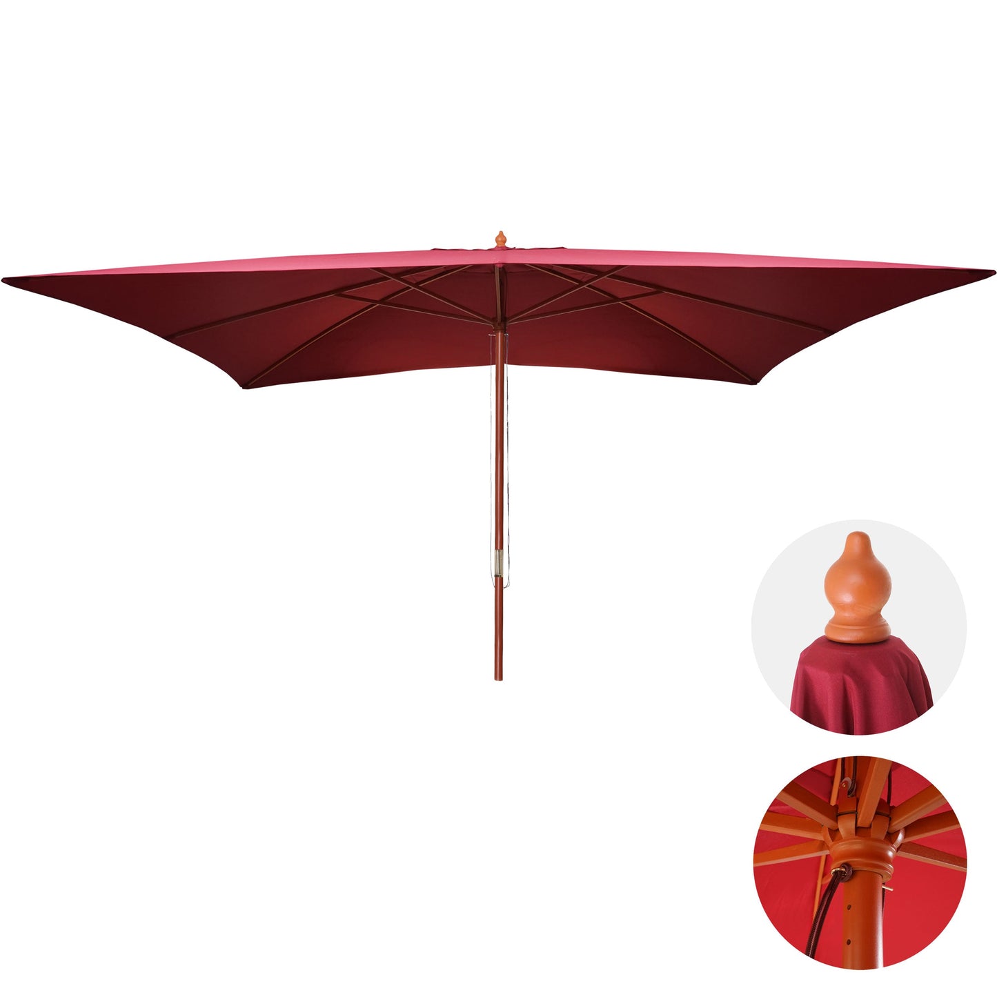 Cosmo Casa - Tuinparasol - Markt - Polyester & Hout - Bordeauxrood - 3×4 m