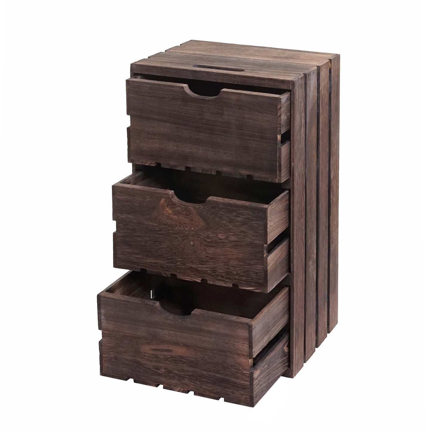 Cosmo Casa - Ladekast - Vintage 3-lades design - Massief hout - Bruin - 53x32x26cm